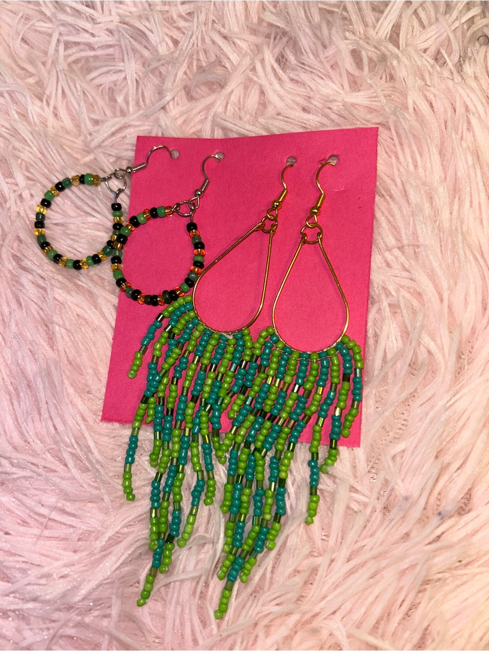 Green and Blue Beaded Dangle Earring set